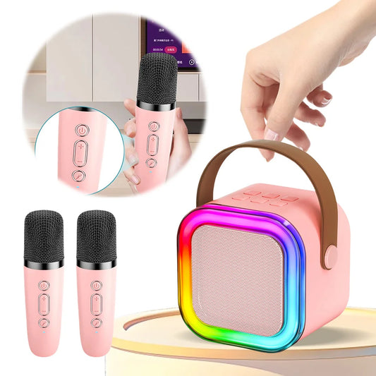 Bluetooth-Compatible 5.3 Karaoke Machine Toy with Wireless Mic Small Speaker Adjustable LED Lights for Home Karaoke