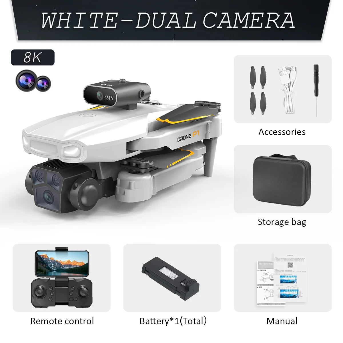 KBDFA P1 RC Drone Profesional Dual HD Camera Aerial Photography FPV Helicopters Obstacle Avoidance Foldable RC Quadcopter Toys