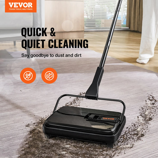 VEVOR Manual Carpet Sweeper 7.87 in Sweeping Paths 300 ml Dustbin Capacity with Comb for Home Rugs Hardwood Surfaces Wood Floors