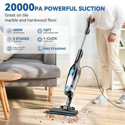 INSE R6X Corded Vacuum Cleaner Stick Vacuum with 19.69Ft Cord 2 in 1 Lightweight Vacuum Cleaner for Hard Floor Pet Hair Cleaning