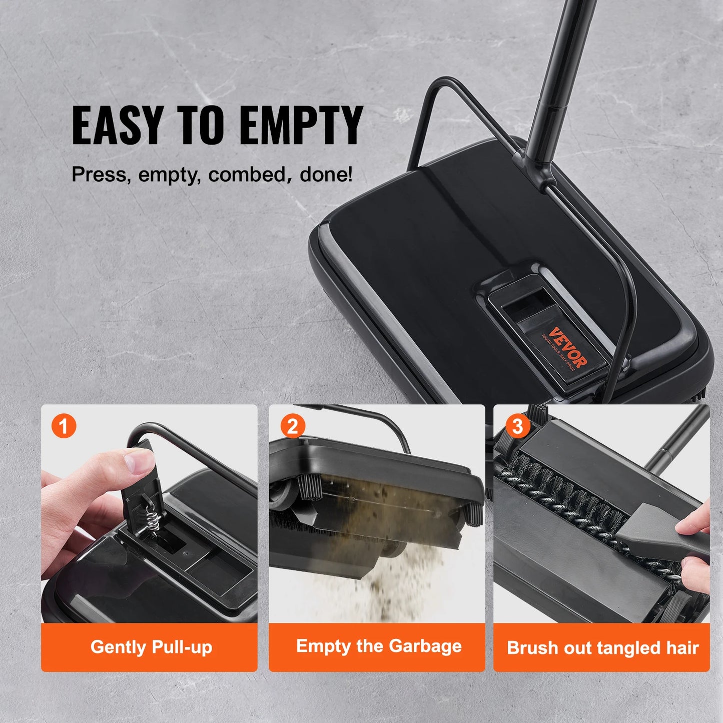 VEVOR Manual Carpet Sweeper 7.87 in Sweeping Paths 300 ml Dustbin Capacity with Comb for Home Rugs Hardwood Surfaces Wood Floors