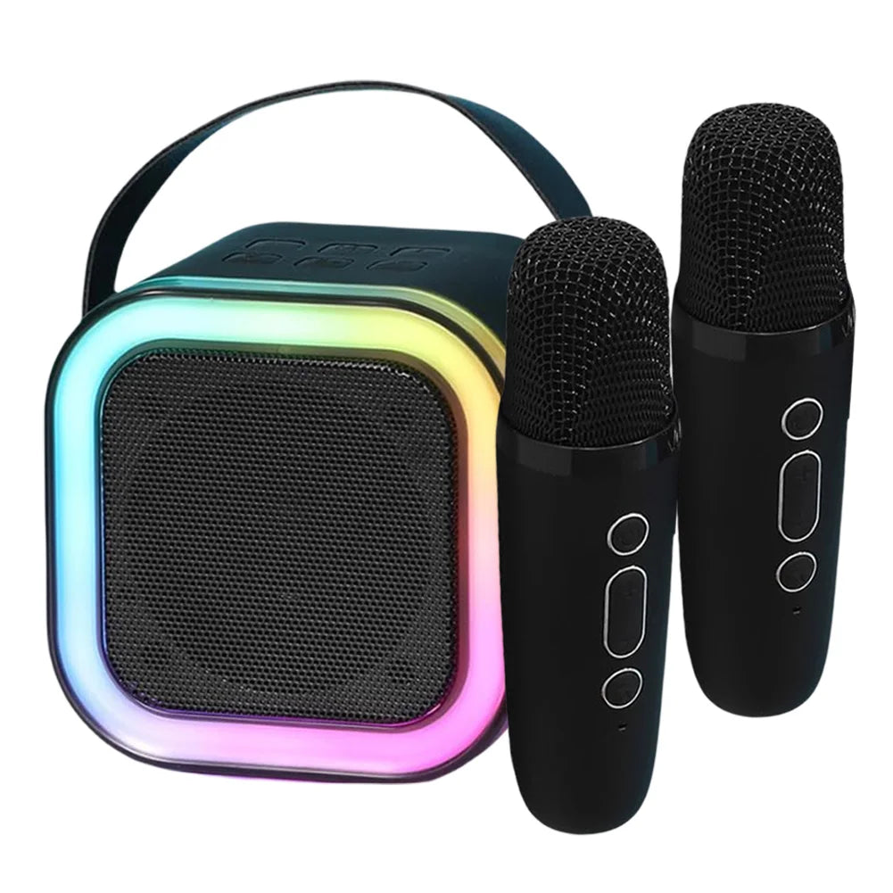 Bluetooth-Compatible 5.3 Karaoke Machine Toy with Wireless Mic Small Speaker Adjustable LED Lights for Home Karaoke