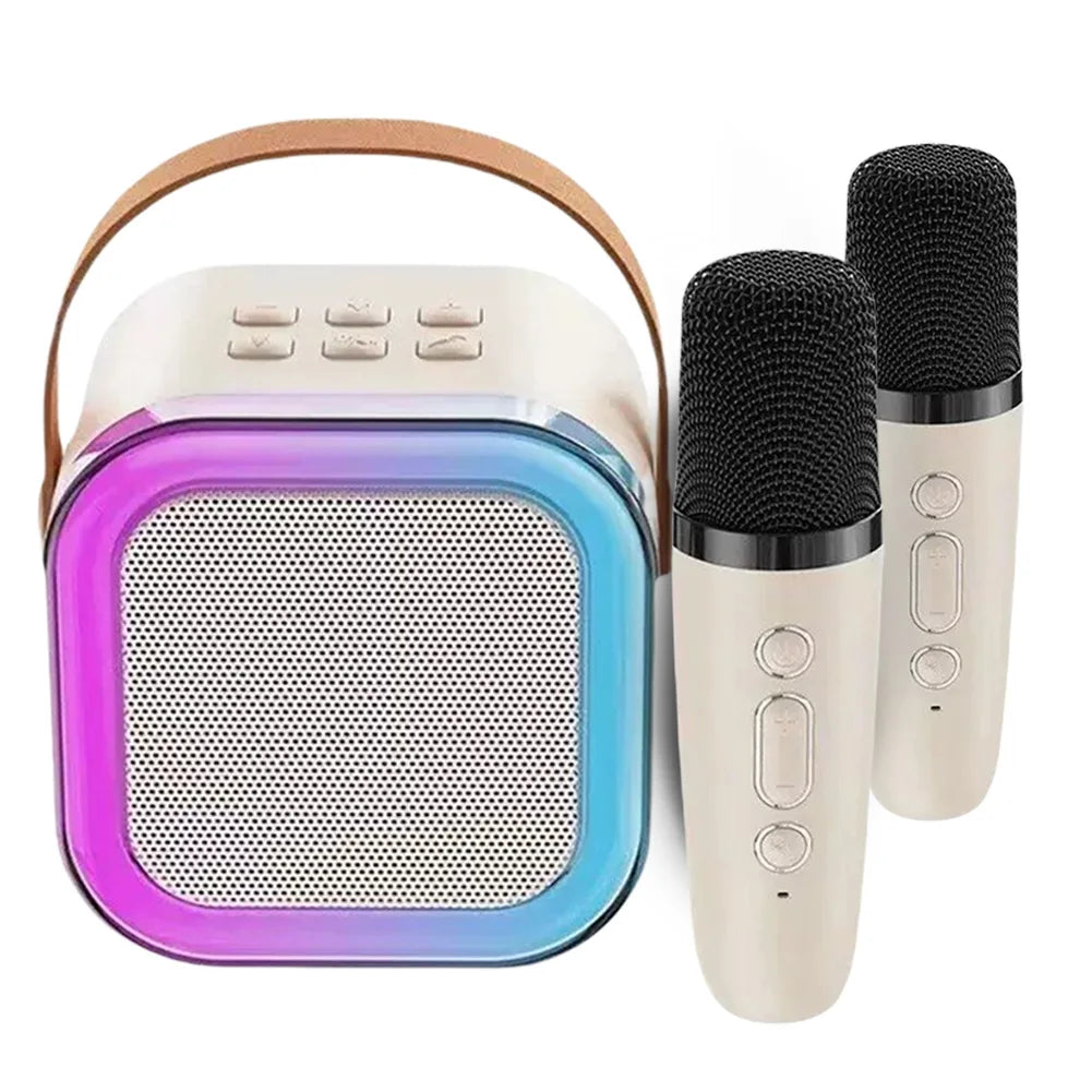 Bluetooth-Compatible 5.3 Karaoke Machine Toy with Wireless Mic Small Speaker Adjustable LED Lights for Home Karaoke