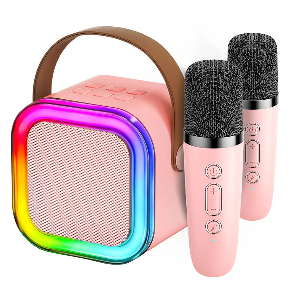Bluetooth-Compatible 5.3 Karaoke Machine Toy with Wireless Mic Small Speaker Adjustable LED Lights for Home Karaoke
