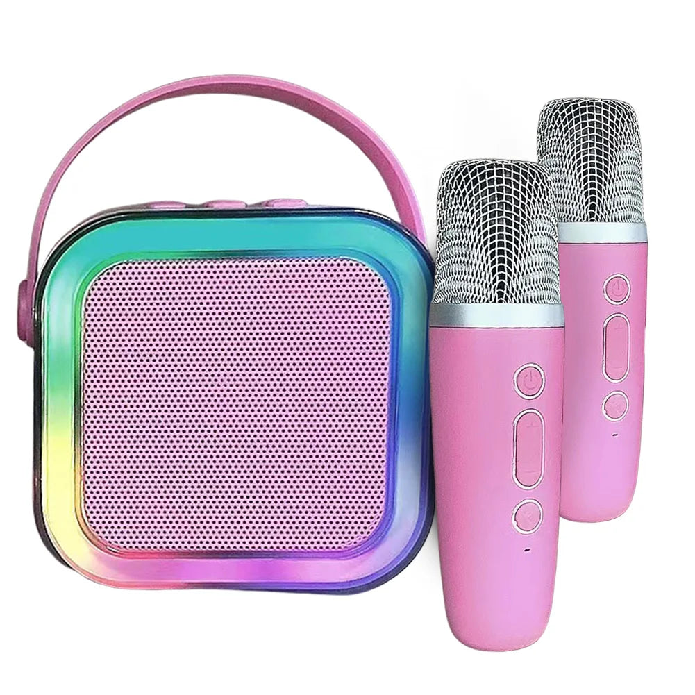 Bluetooth-Compatible 5.3 Karaoke Machine Toy with Wireless Mic Small Speaker Adjustable LED Lights for Home Karaoke