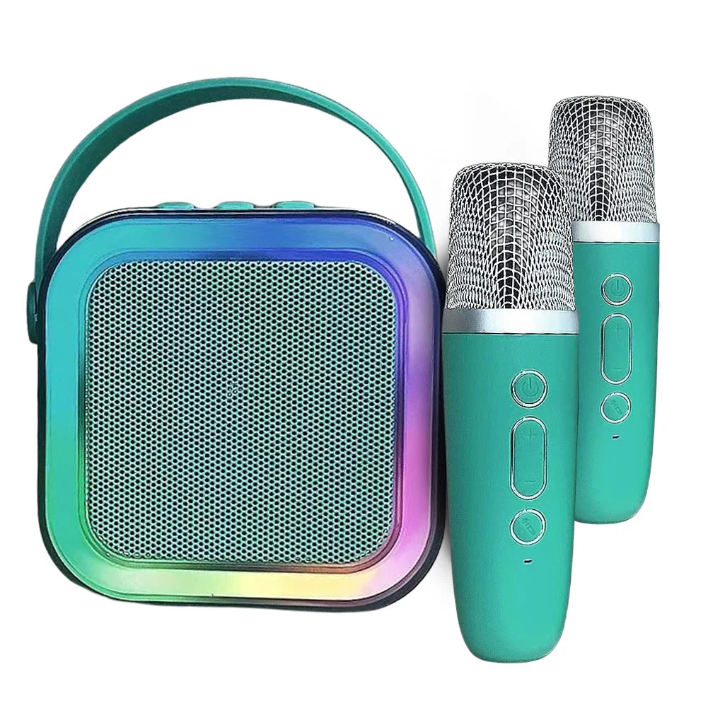Bluetooth-Compatible 5.3 Karaoke Machine Toy with Wireless Mic Small Speaker Adjustable LED Lights for Home Karaoke