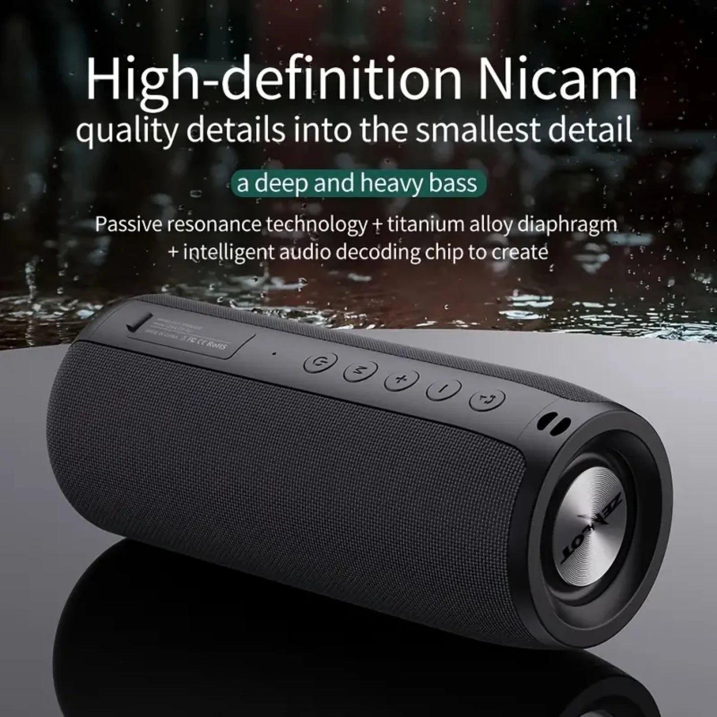ZEALOT S51 Powerful Wireless Speaker Bass, Wireless Portable Subwoofer IPX5 Waterproof 10W Sound Box Support TF U Disk AUX For H