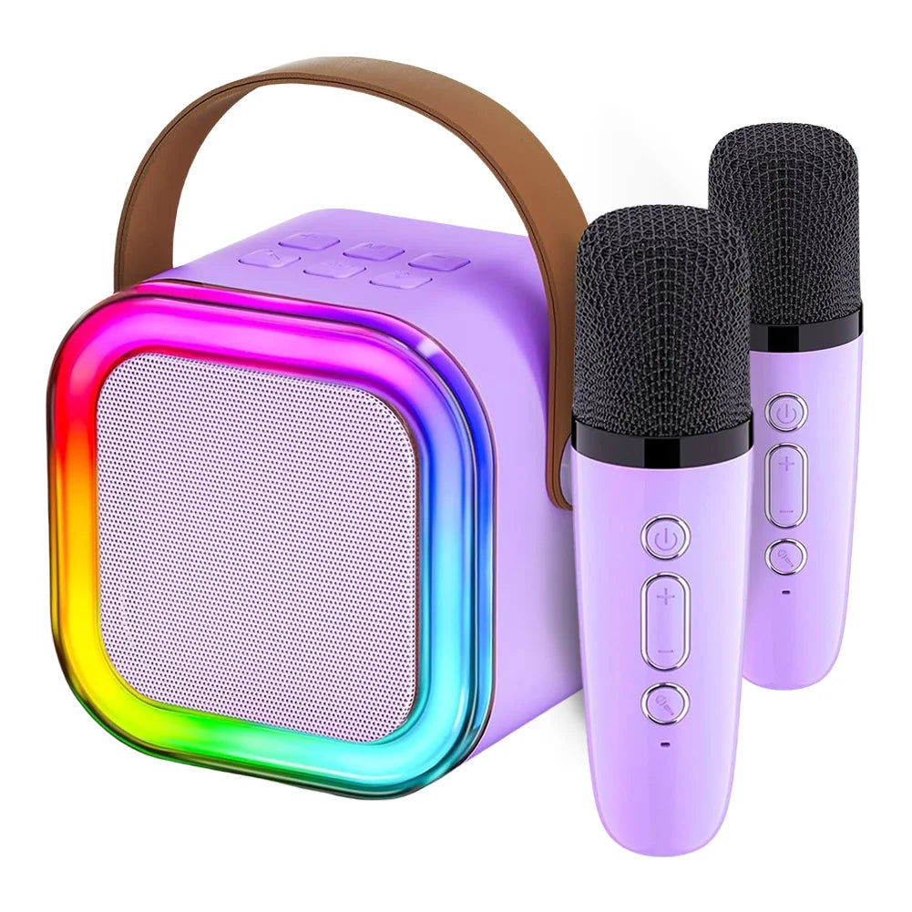 Bluetooth-Compatible 5.3 Karaoke Machine Toy with Wireless Mic Small Speaker Adjustable LED Lights for Home Karaoke