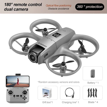 2025 D16 Mini Drone with 180° Electric Adjustable 4K HD Camera WiFi Light Flow Drone Pocket Obstacle Avoidance Rc Quadcopter Toy