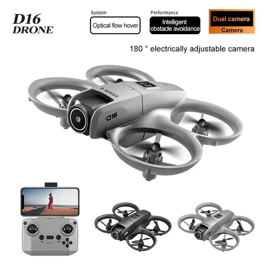 2025 D16 Mini Drone with 180° Electric Adjustable 4K HD Camera WiFi Light Flow Drone Pocket Obstacle Avoidance Rc Quadcopter Toy