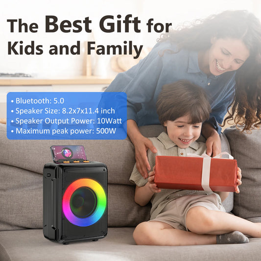 Karaoke Machine, Portable Bluetooth Speaker with 1 Wireless And 1 Wired microphone Microphones Adults & Kids for Party