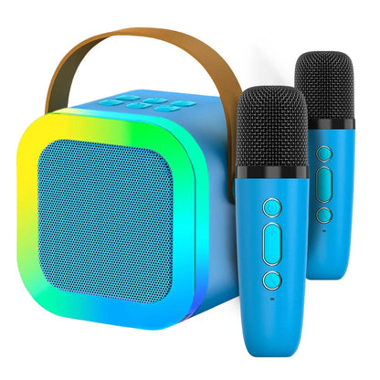 Bluetooth-Compatible 5.3 Karaoke Machine Toy with Wireless Mic Small Speaker Adjustable LED Lights for Home Karaoke