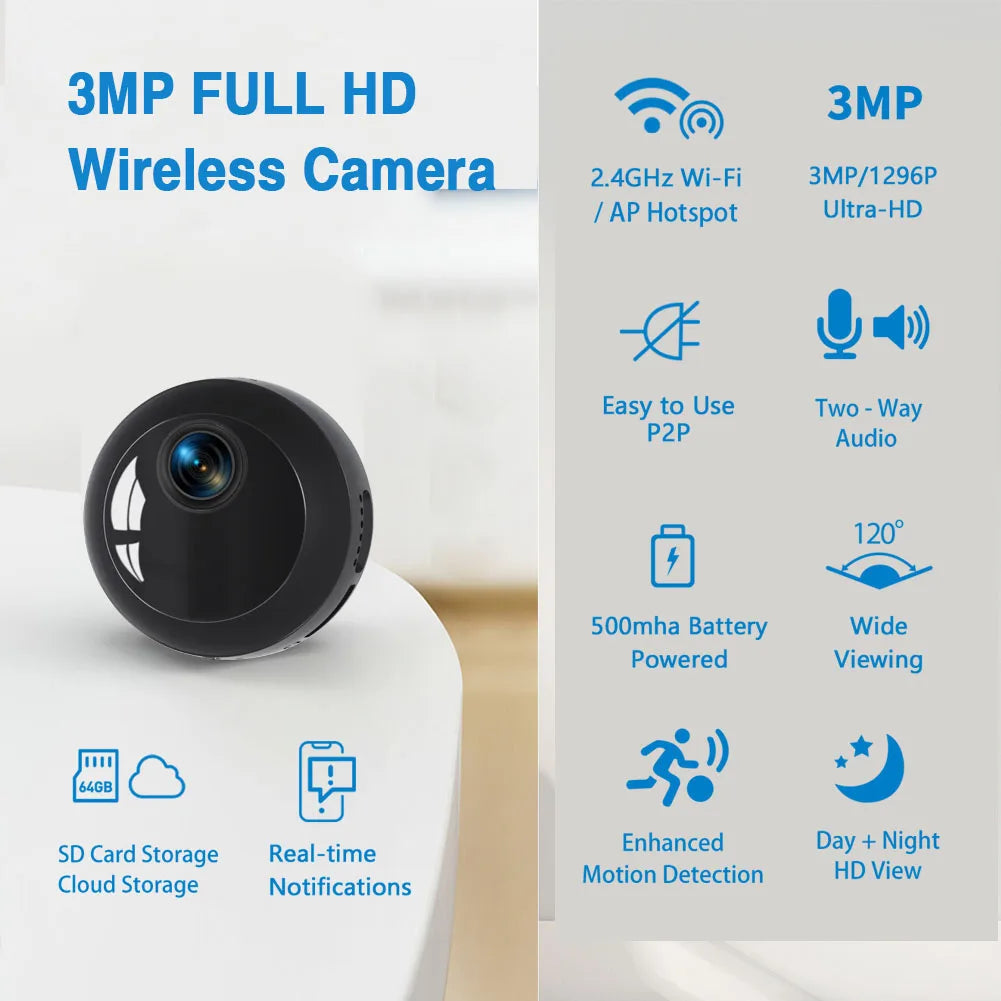 2.4GHz Wi-Fi mini security camera, 1080p HD night vision baby monitor, pet camera with mobile app, motion detection