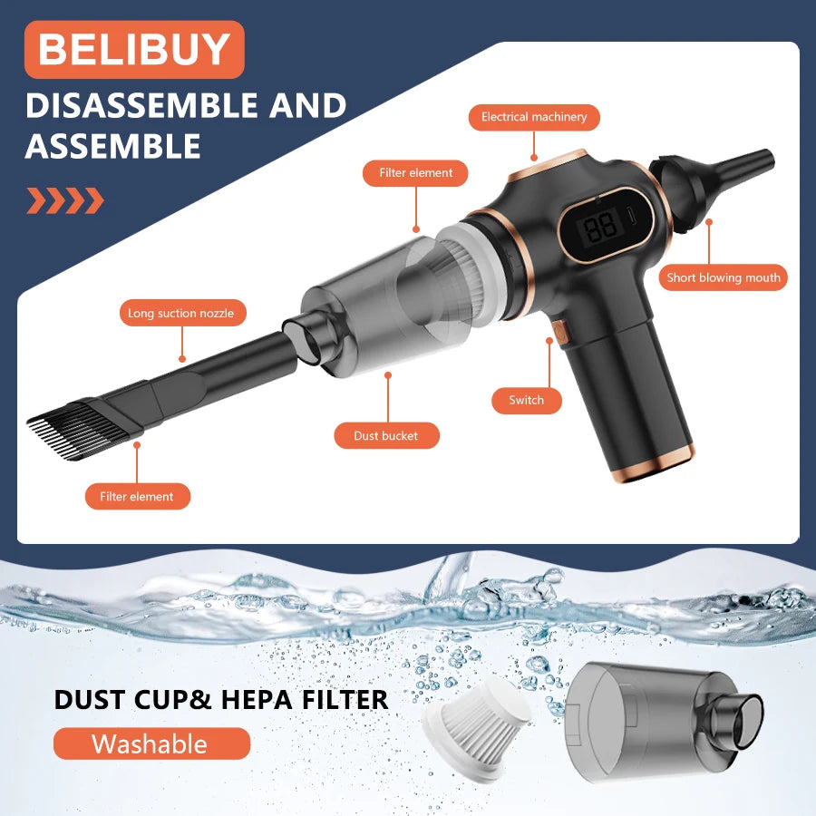 belibuy home appliance portable powerful handheld vacuum cleaner, long battery life suitable for cleaning car and home debris