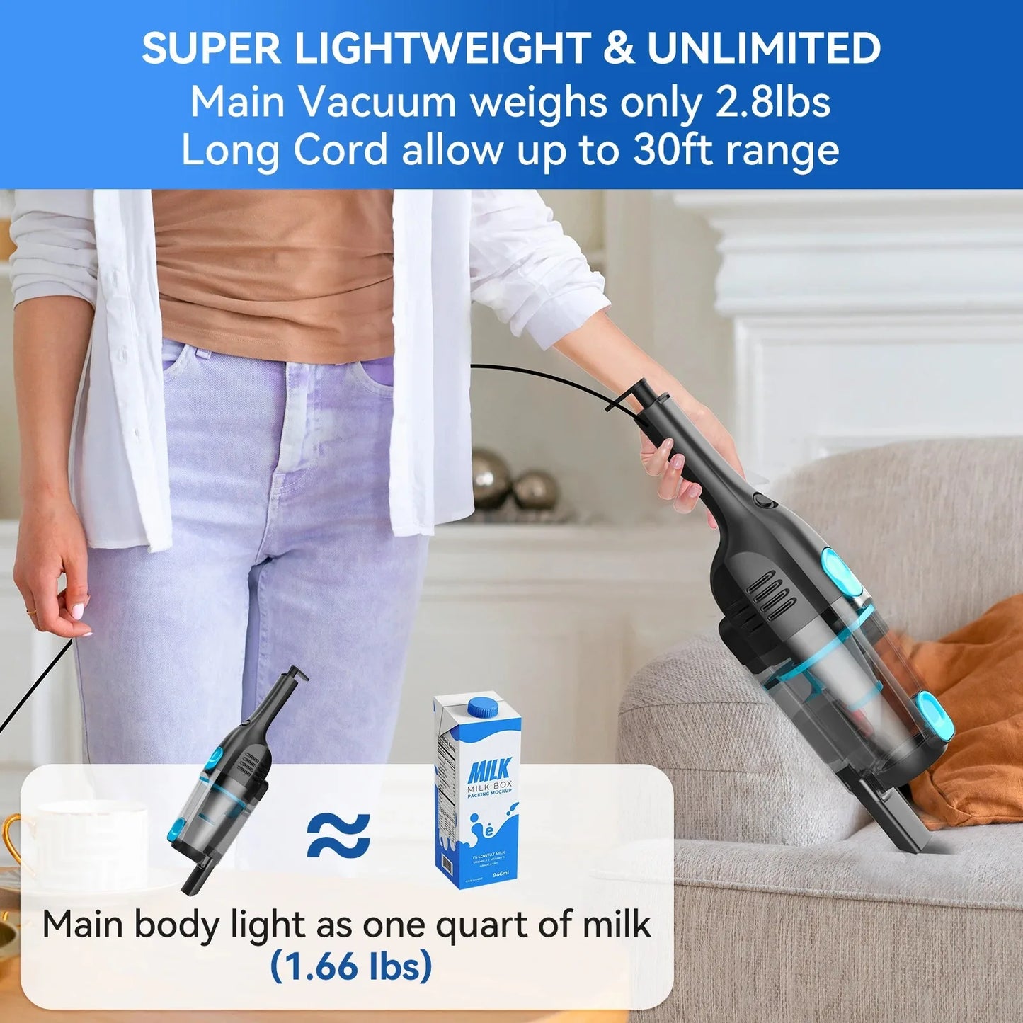 INSE R6X Corded Vacuum Cleaner Stick Vacuum with 19.69Ft Cord 2 in 1 Lightweight Vacuum Cleaner for Hard Floor Pet Hair Cleaning