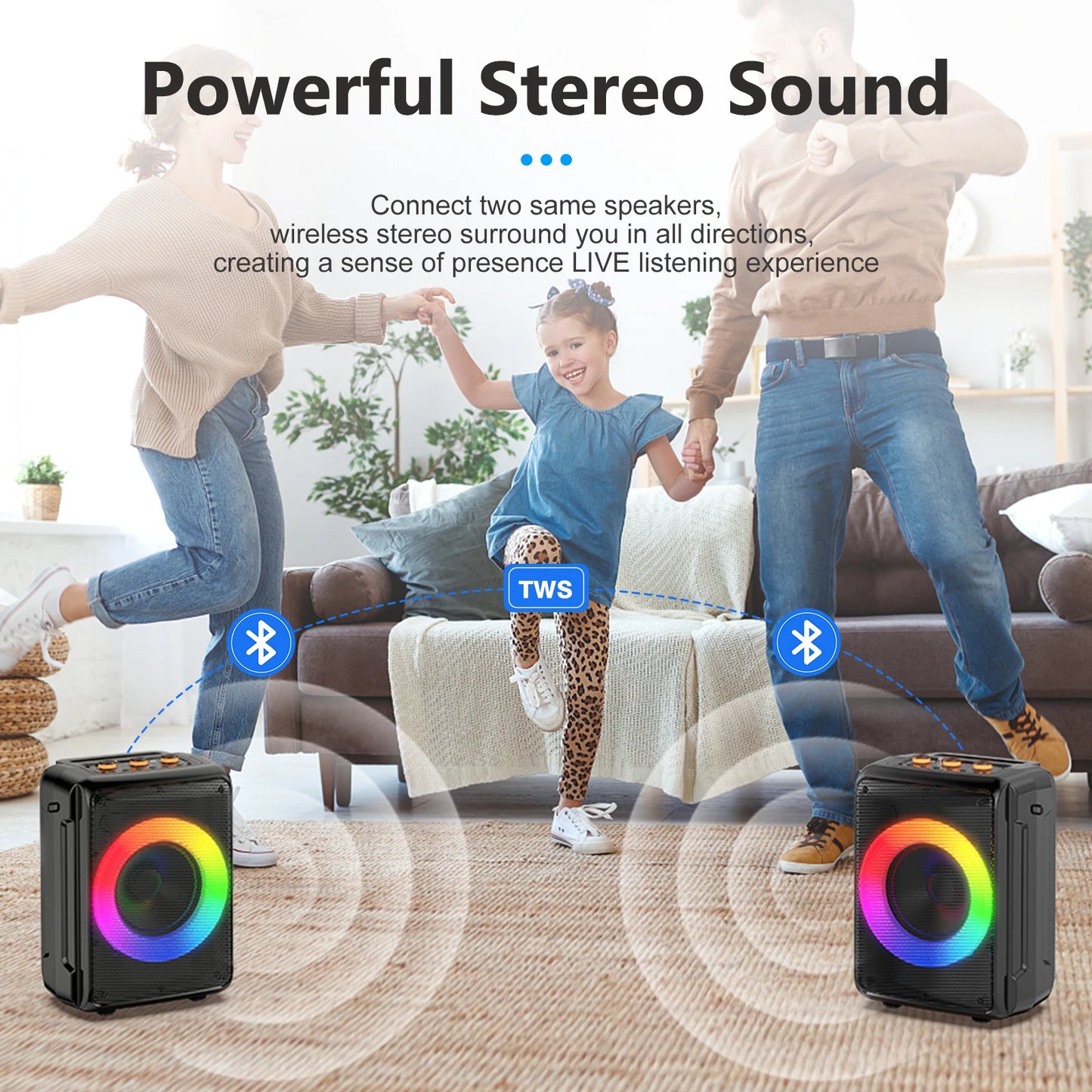 Karaoke Machine, Portable Bluetooth Speaker with 1 Wireless And 1 Wired microphone Microphones Adults & Kids for Party