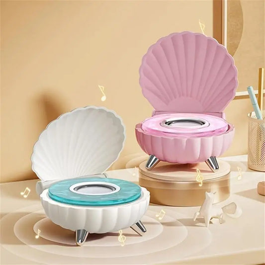 Cute Wireless Blue Tooth Shell Speaker Fashion Shell Surround Sound Speaker Portable Stereo Speakers With LED Light For Gifts