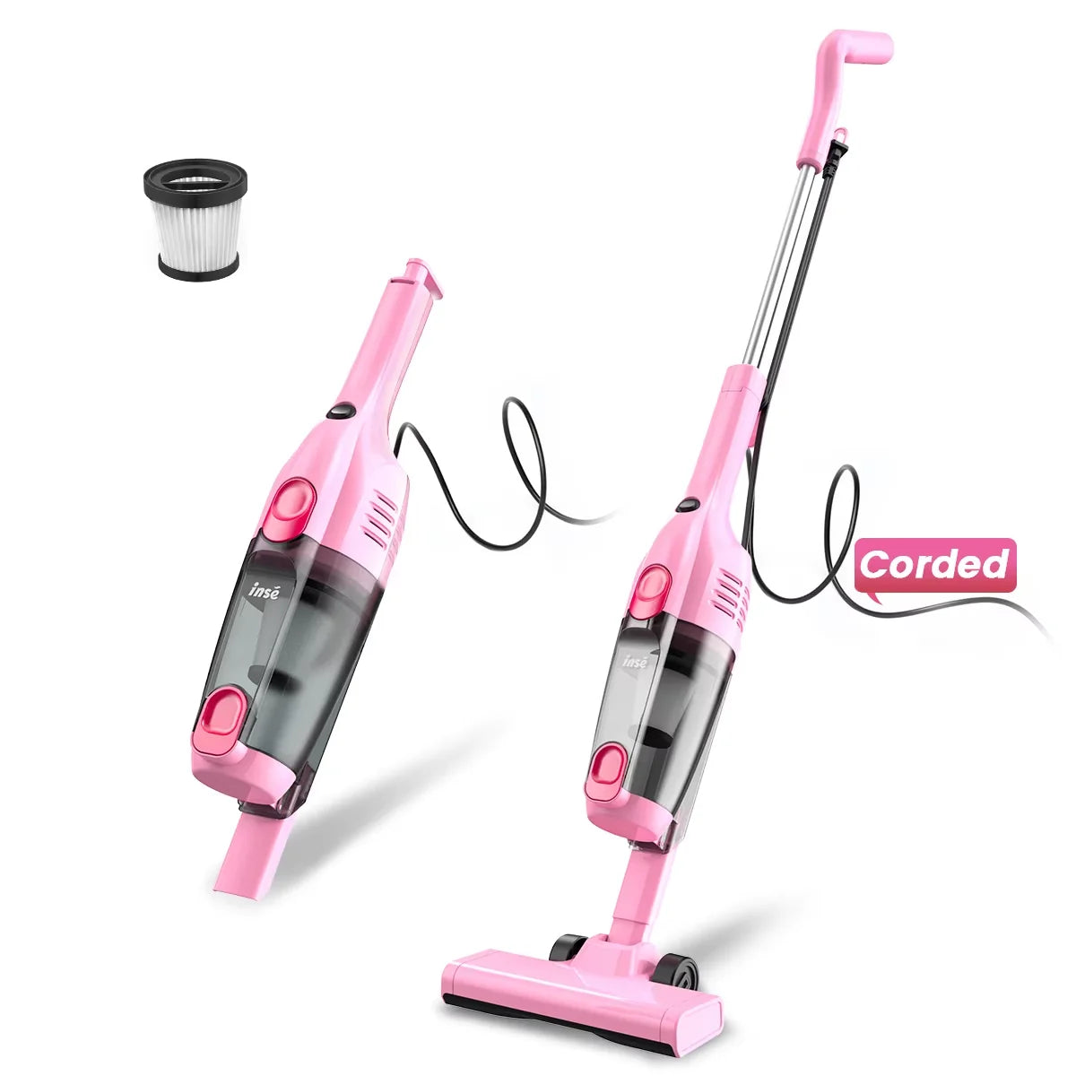 INSE R6X Corded Vacuum Cleaner Stick Vacuum with 19.69Ft Cord 2 in 1 Lightweight Vacuum Cleaner for Hard Floor Pet Hair Cleaning