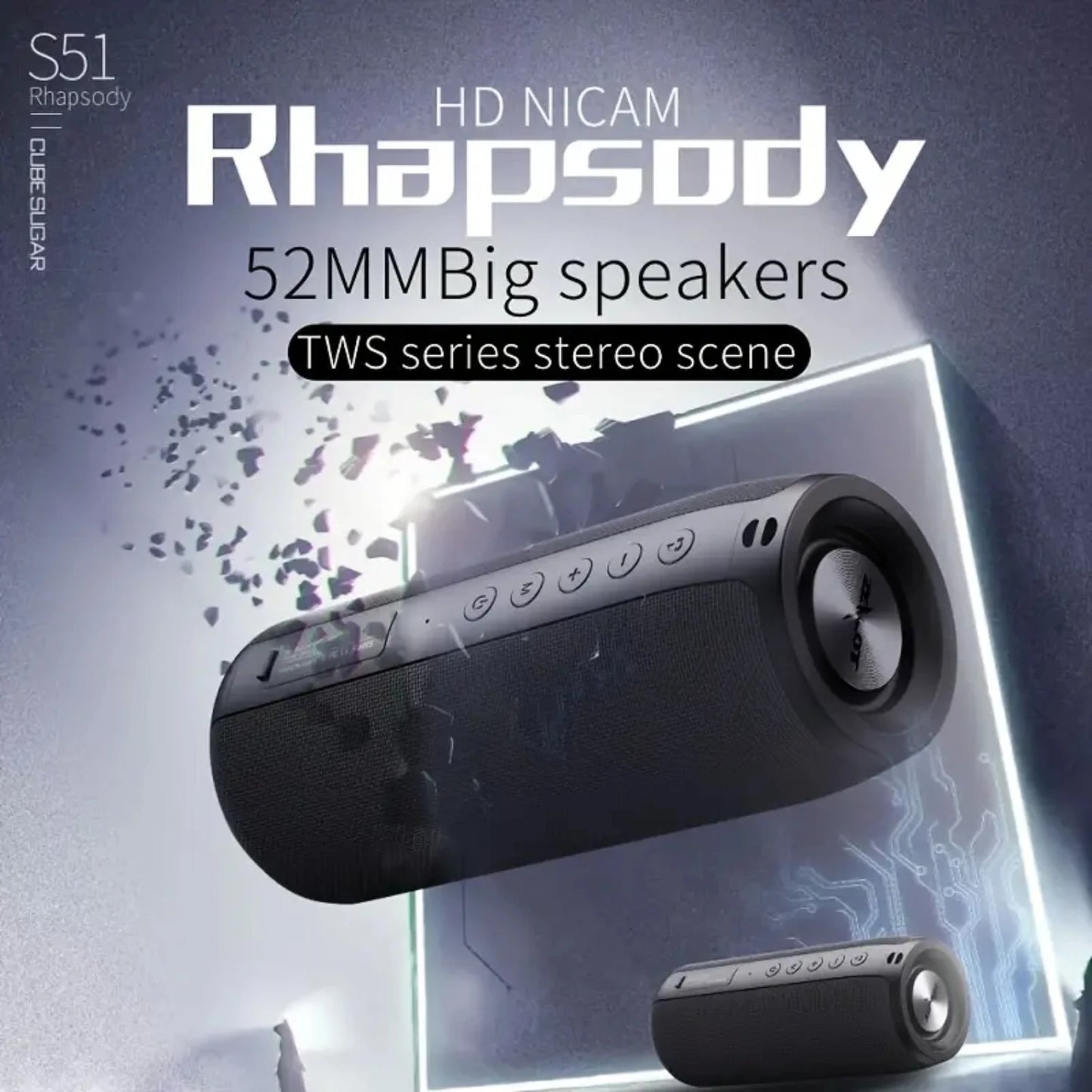 ZEALOT S51 Powerful Wireless Speaker Bass, Wireless Portable Subwoofer IPX5 Waterproof 10W Sound Box Support TF U Disk AUX For H